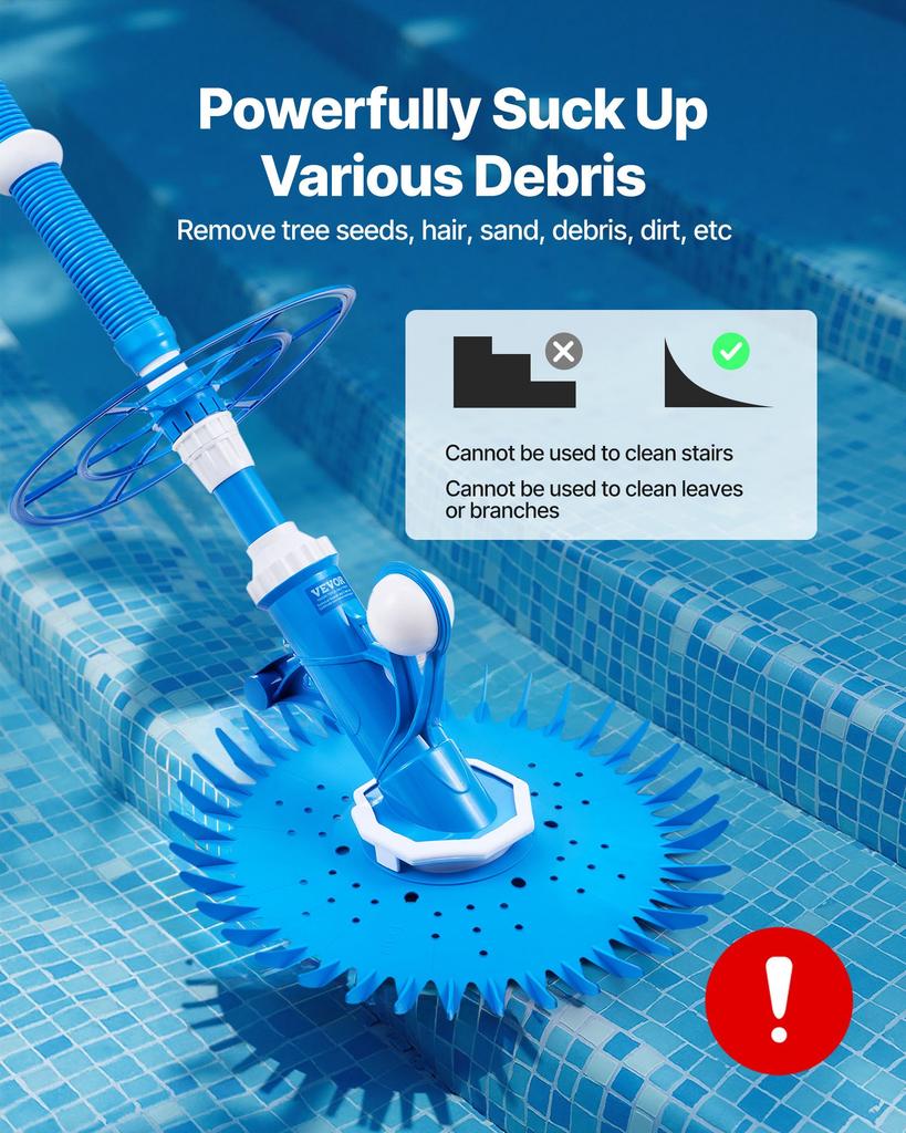 VEVOR Suction Pool Cleaner, Automatic Pool Vacuum Cleaner, Suction Side Automatic Pool Cleaner, Suction Vacuum Pool Sweeper with 12 Hoses