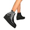 Fashion slope heel thick sole high heel pointed short boots women's embroidered thread pattern women's leather boots