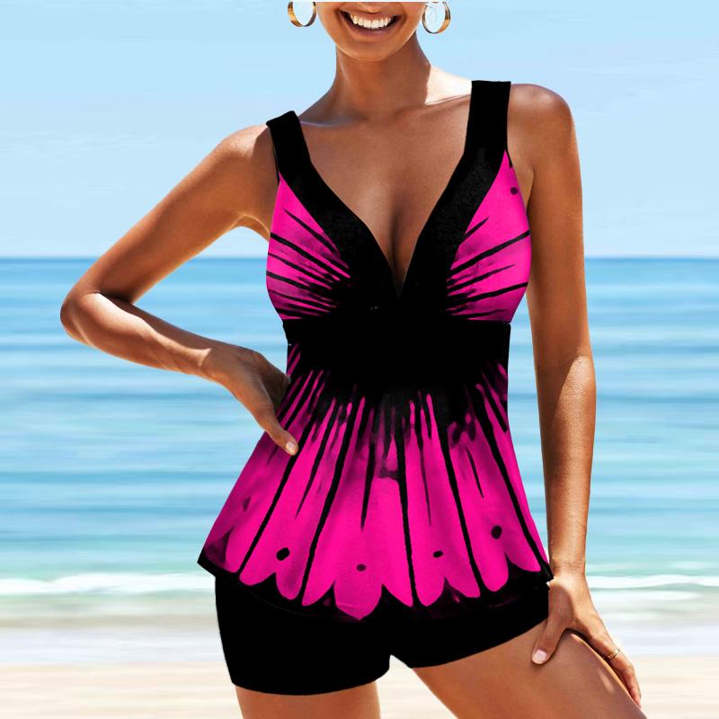 

Женский купальник с бретелями, синий купальник с бабочкой и цветочным принтом, бикини, купальник-танкини 5XL