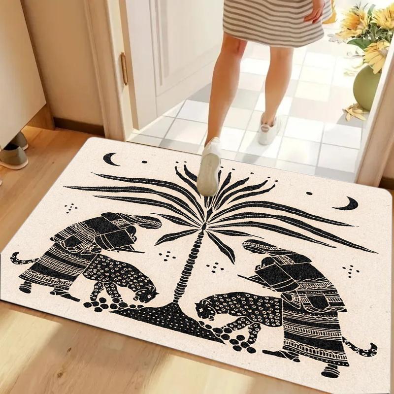 Artistic Black White Figure Pipe Plant Carpet Non-slip Washable Door Mat Rugs for Entryway Bohemian Decor Home Decoration