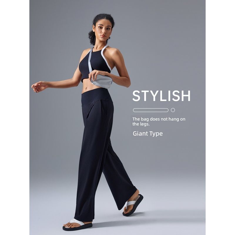 Lu Same Style High Top Sports Yoga Loose Pants Female 2025 Best Selling Back Pocket Quick-Drying Loose Slimming Workout Pants