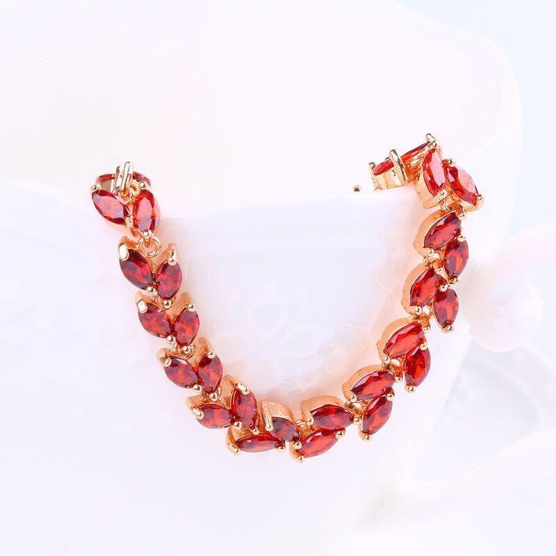 MxGxFam Rose Gold Color Full CZ Red Olive Leaves Bracelets for Women 17  Cm / 19 Cm AAA+ Cubic Zircon