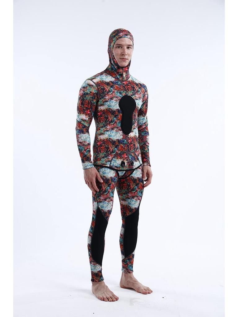 3MM Camo Neoprene Two-Piece Hooded Diving Wetsuit for Cold Protection