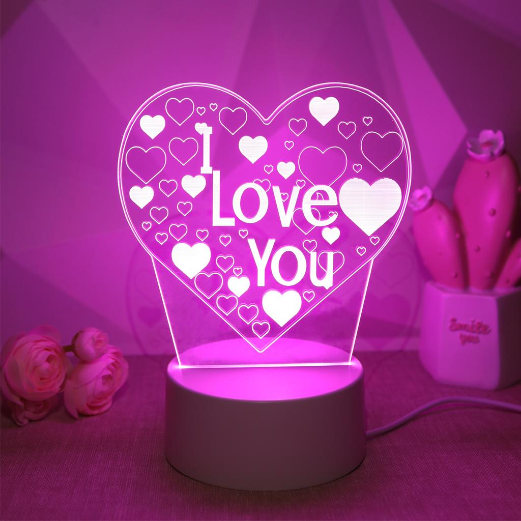 Pink Romantic Confession I LOVE YOU 3D Night Light Gift Light for Lovers, Bedroom Decoration Atmosphere Light