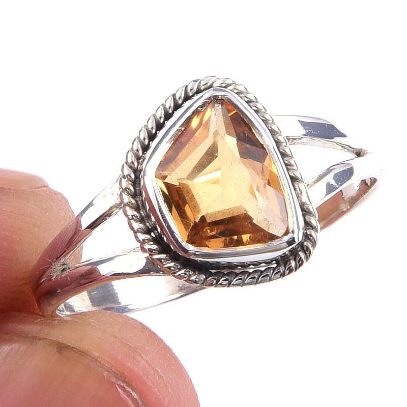 

Natural Citrine Gemstone Handmade 925 Solid Sterling Silver Ring Size 9 i4P84