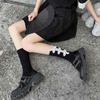 Womens Casual Crew Socks, Chinese Style Cheongsam Buckle Design Ladies Socks Solid Color Cotton Calf Socks
