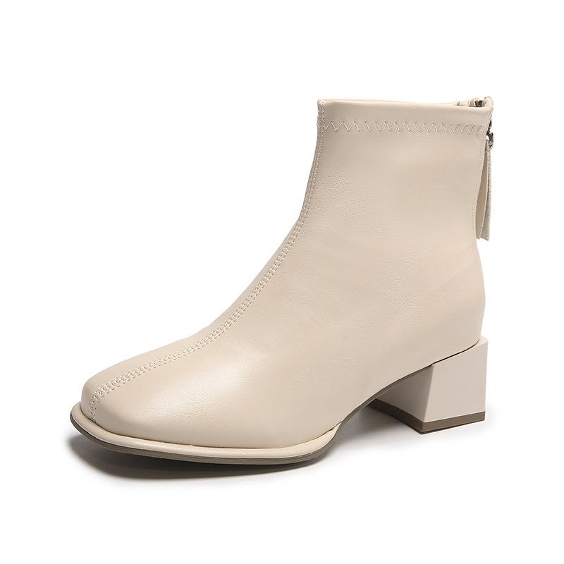French High-heeled Short Boots Women's New White French Single Boots Thick-heeled Ankle Boots Thin Short Boots In Autumn and Winter 2025