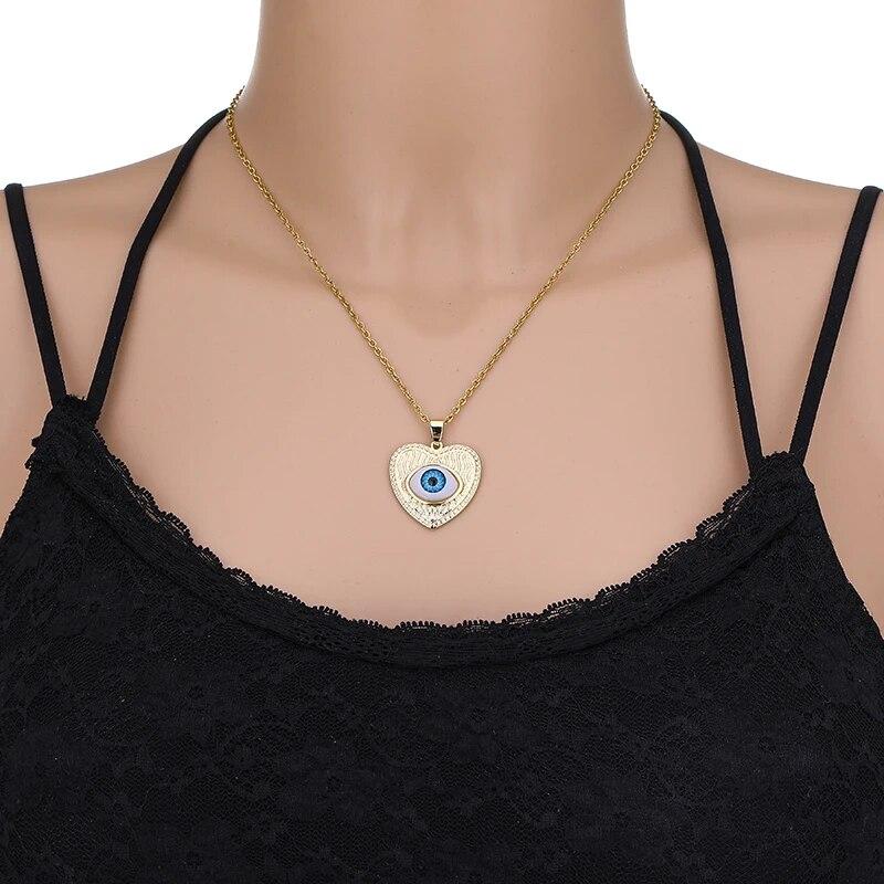 Fashion Turkish Lucky Evil Eye Necklace Women 8 Style Blue Eyes Female Charm Fashion Enamel Heart-shape Palm Necklace Jewelry