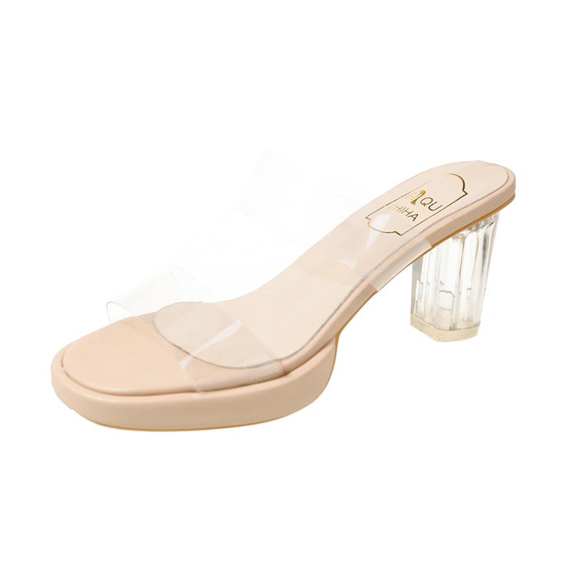 Summer Women Pumps Sandals PVC Jelly Slippers Open Toe High Heels Women Transparent Perspex Slippers Shoes Heel Clear Sandals