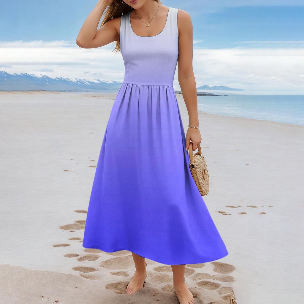 Ladies' gradient printed summer casual and fashionable sleeveless long dress