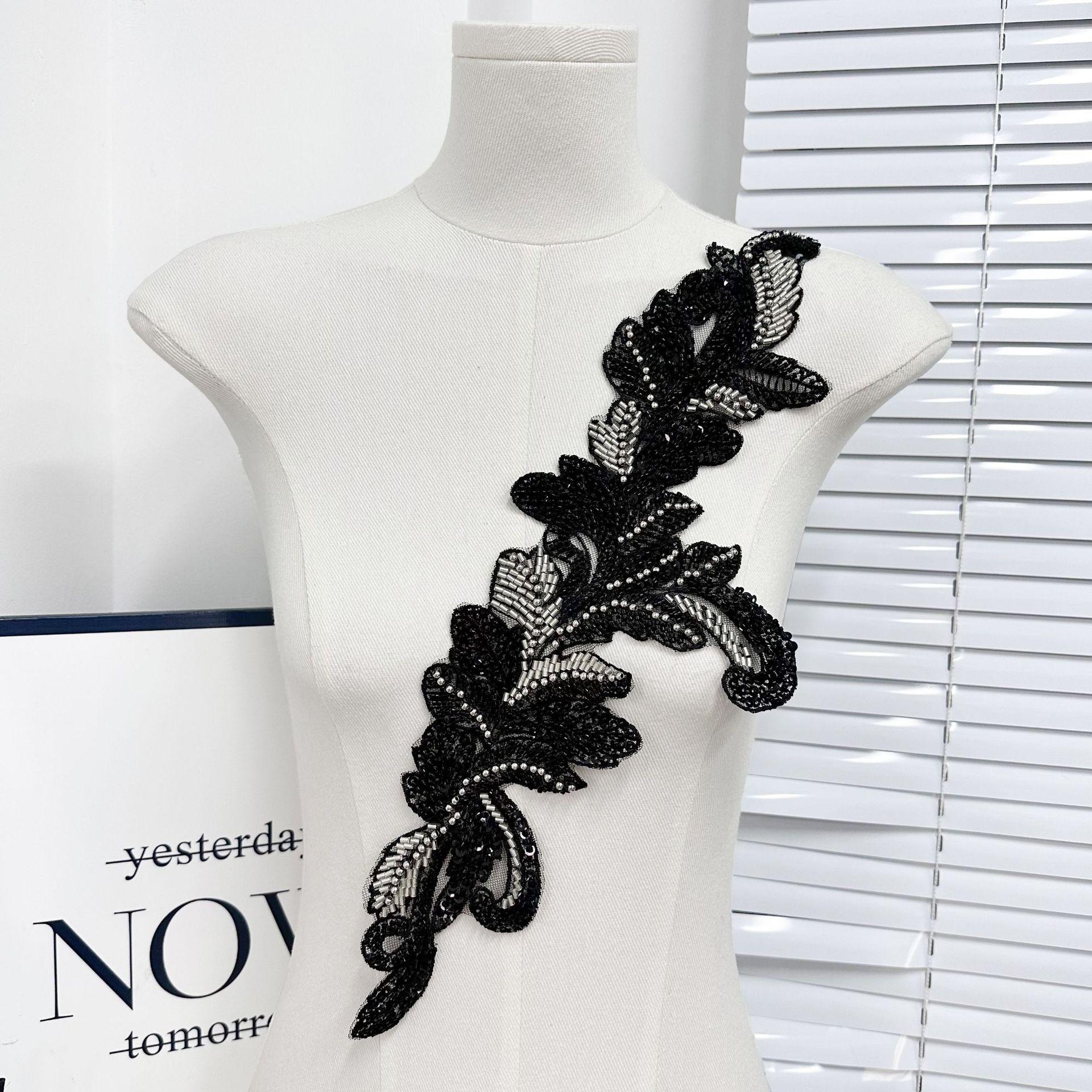 

Компьютерная вышивка бисером, бисер для ногтей, кружево для воротника, одежда для выступлений, аппликация-корсет для передней части воротника, декоративная наклейка из ткани для вышивки