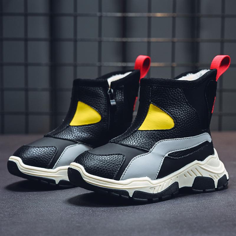 Boys Padded and Thickened Solid Colour Tall Tube Boots Warm Porosity Non-slip Casual Outdoor Sports Button with A Twirl Boots