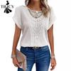 Women's Fashion Casual Spring Fall Solid Color Print Short Sleeve O-Neck Blouses & Shirts