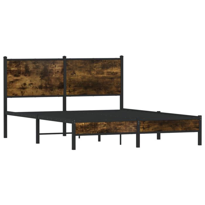 VidaXL Metal Bed Frame with Smoked Oak Headboard 150x200 Cm, Double Bed, Bedroom Furniture, Guest Bed, 4007816