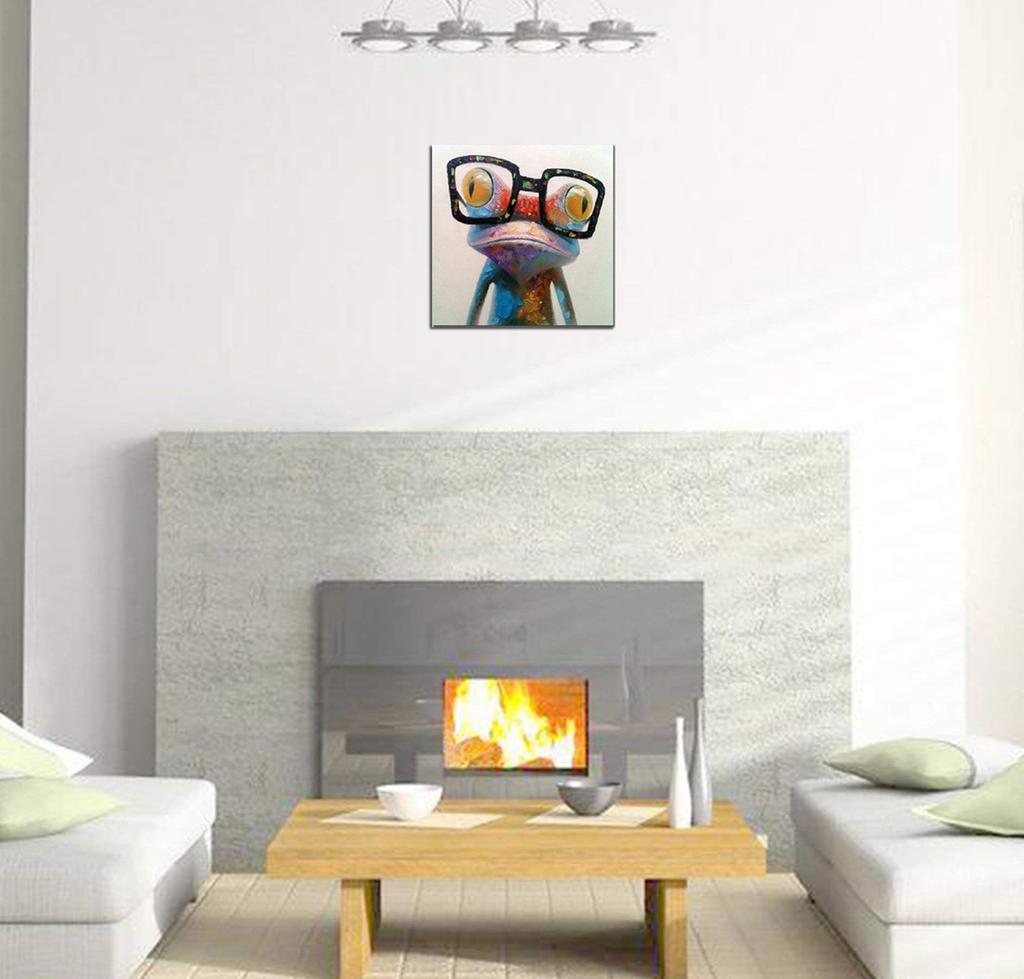 Fokenzary Handwritten Painting Wall Hanging Oil Painting Happy Glasses Frog Abstract Painting Modern Pop Art Perfect for Living Room and Bedroom