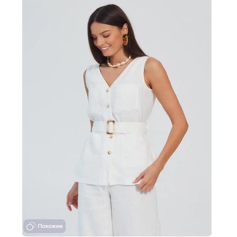 Conjunto de Chaleco de Lino Puro con Parches y Pantalones Largos de Venta Caliente 2024