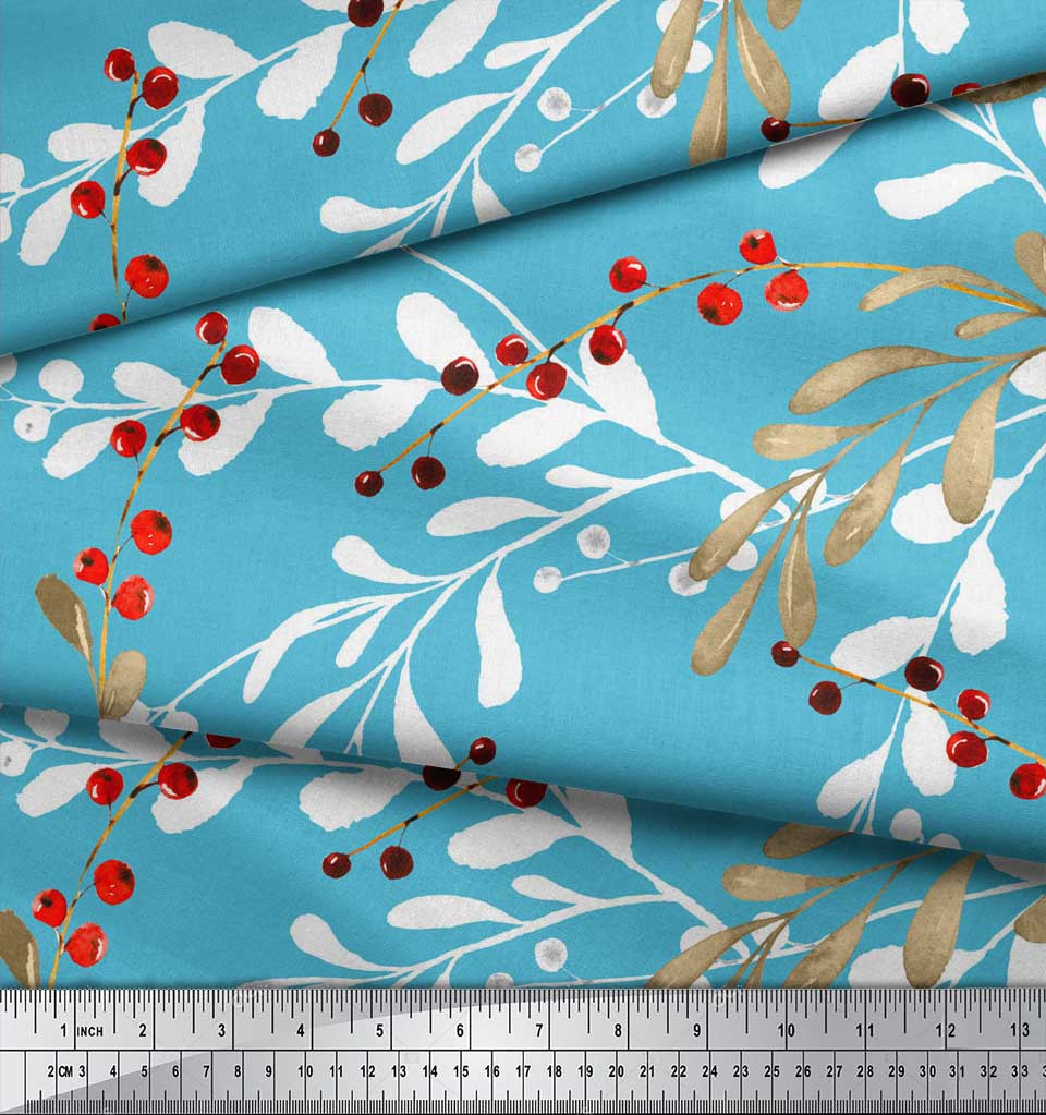 

Тканина Soimoi Grey Japan Crepe Satin Red Berries Leaves Print Тканина на метр 42 дюйма 42 Inch Wide - Poly Crepe синій