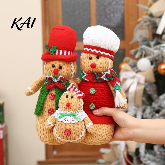 Cute Christmas Tree Hanging Dolls Plush Gingerbread Man Figures with Hat Scarf, Stuffed Family Soft Textured Figurines of 3 Ornament for Home