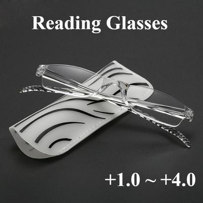 +1.0 ~ +4.0 Portable Far Sighted Glasses Unisex Ultralight Reading Glasses Frameless Resin Half Frame Reading Glasses