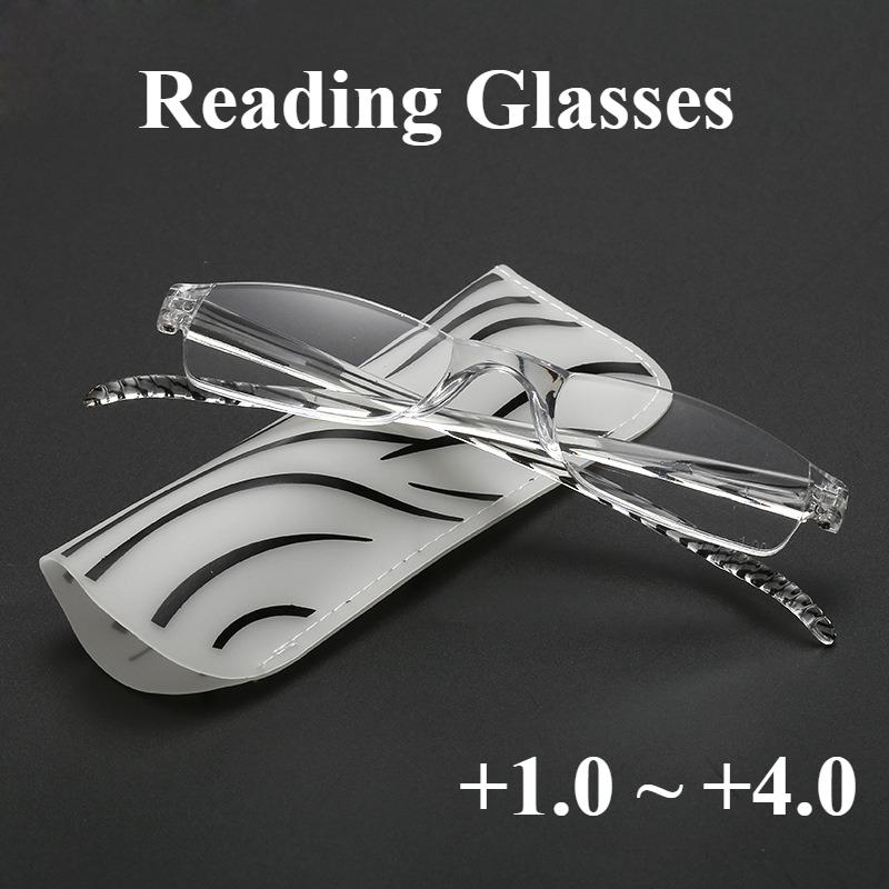 +1.0 ~ +4.0 Portable Far Sighted Glasses Unisex Ultralight Reading Glasses Frameless Resin Half Frame Reading Glasses