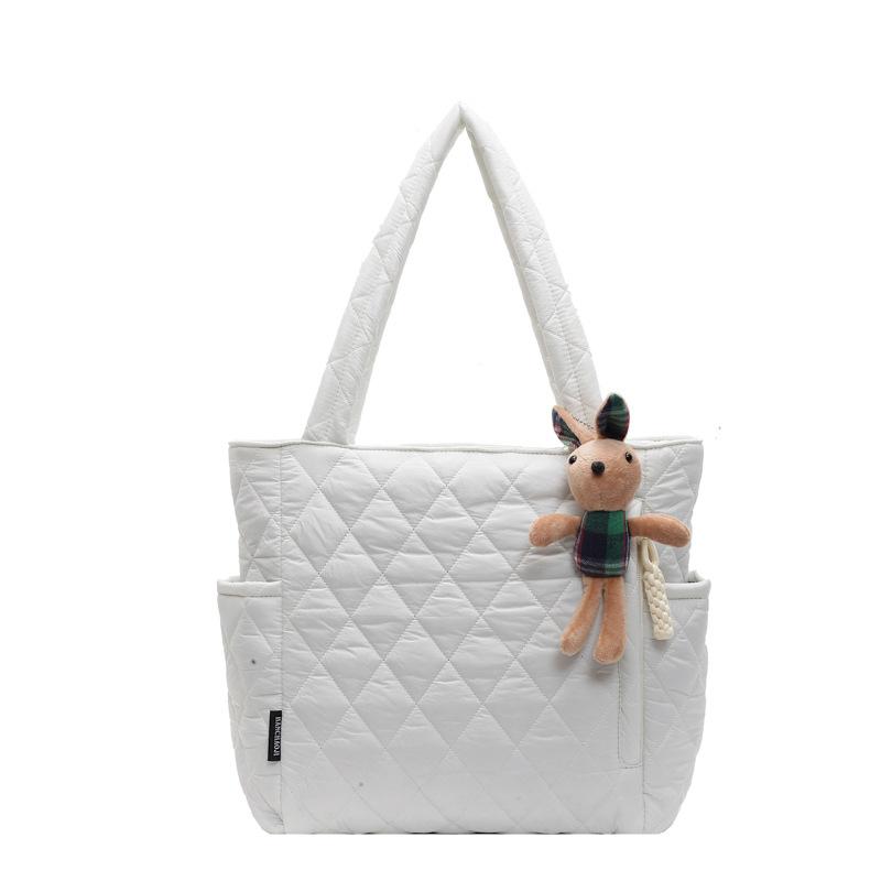 

Сумка-тоут с узором «Ромбовидная сетка» для женщин, большая вместимость, сумка через плечо, сумка через подмышку бежевый