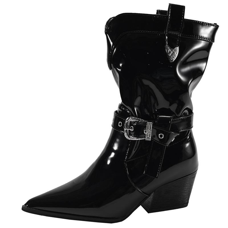 Black British Style Pointed Thick Heel Boots Women's 2025 New Autumn Small Man Height Increase Thin Short Boots Knight Boots