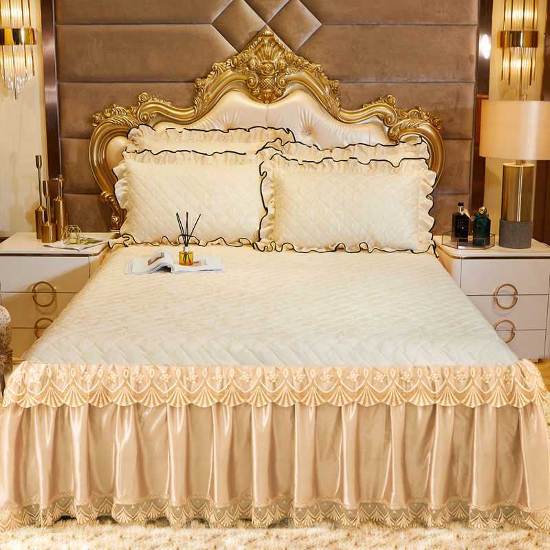 Evropský flanelový prošívaný volán na postel Měkký Elegantní Sametový přehoz s krystaly King Size Krátký plyšový přehoz na postel Polštář není součástí balení