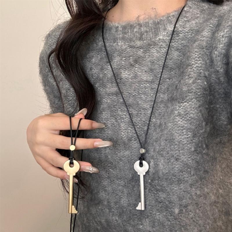 Elegant Metal Key Charm Black Rope Necklace Stylish Layering Pieces For Everyday Wear