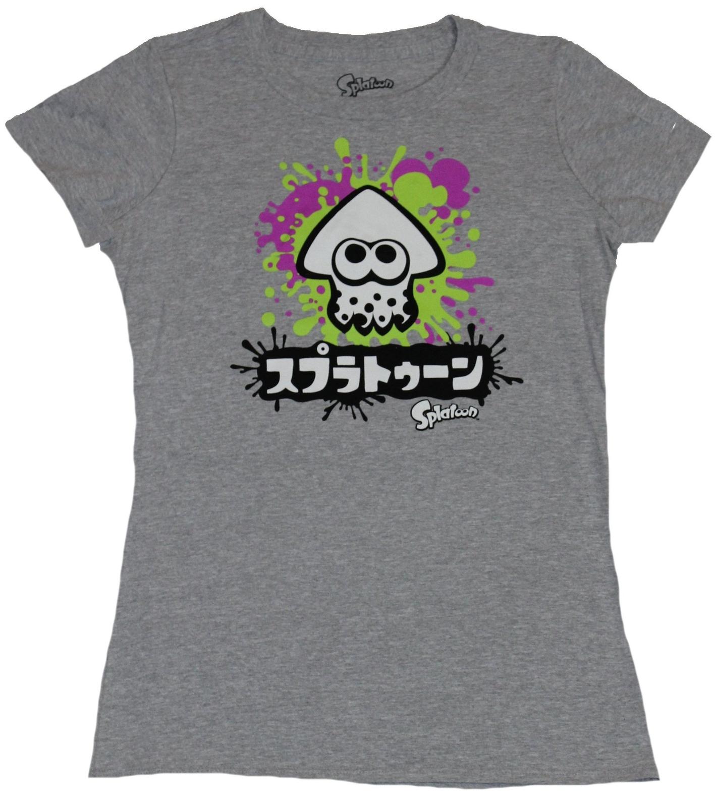 Splatoon Girls Juniors T-Shirt - Splattered Squid Over Japanese Characters XL