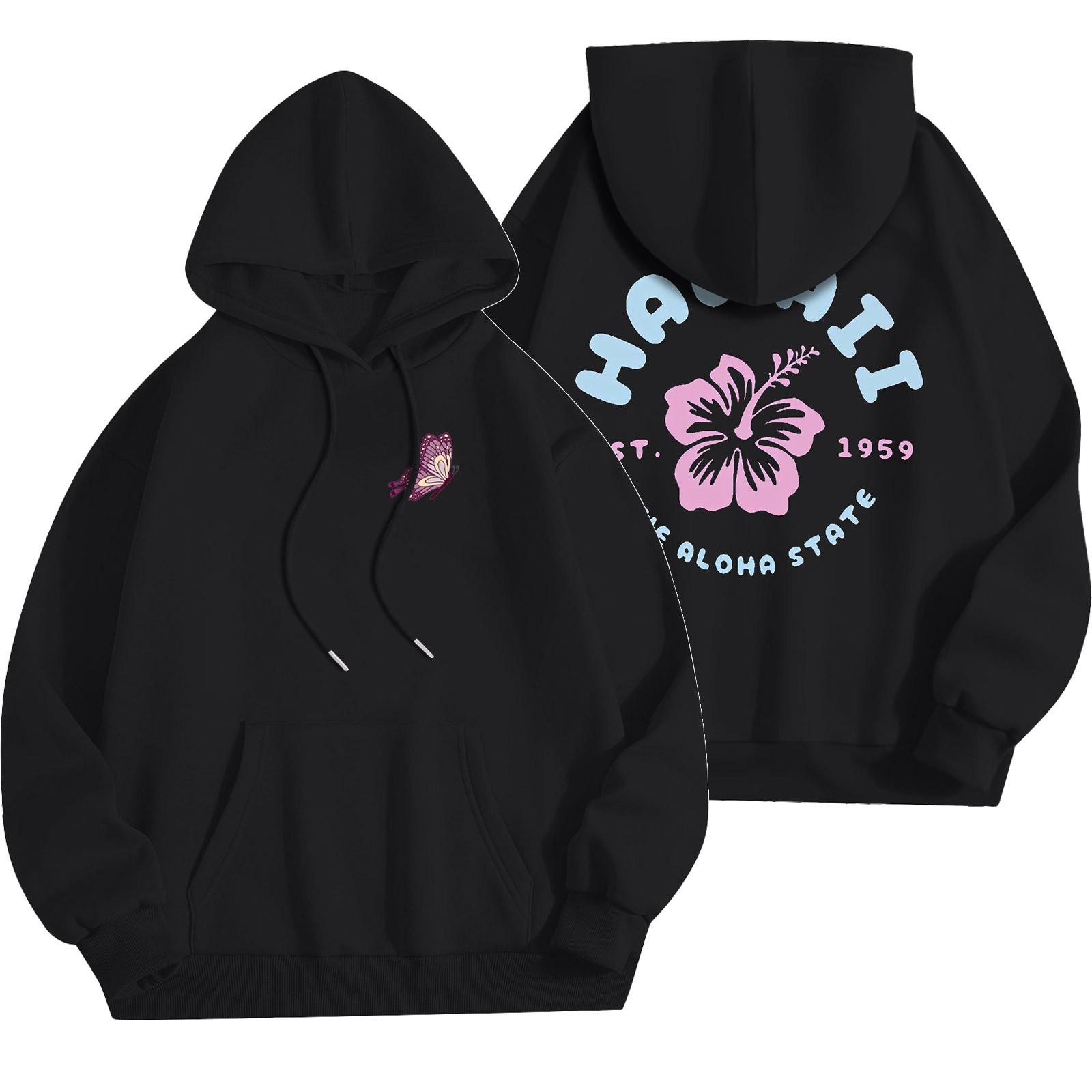 

Жіночий модний легкий пуловер з довгими рукавами та кишенями, худі з квітковим принтом S чорний