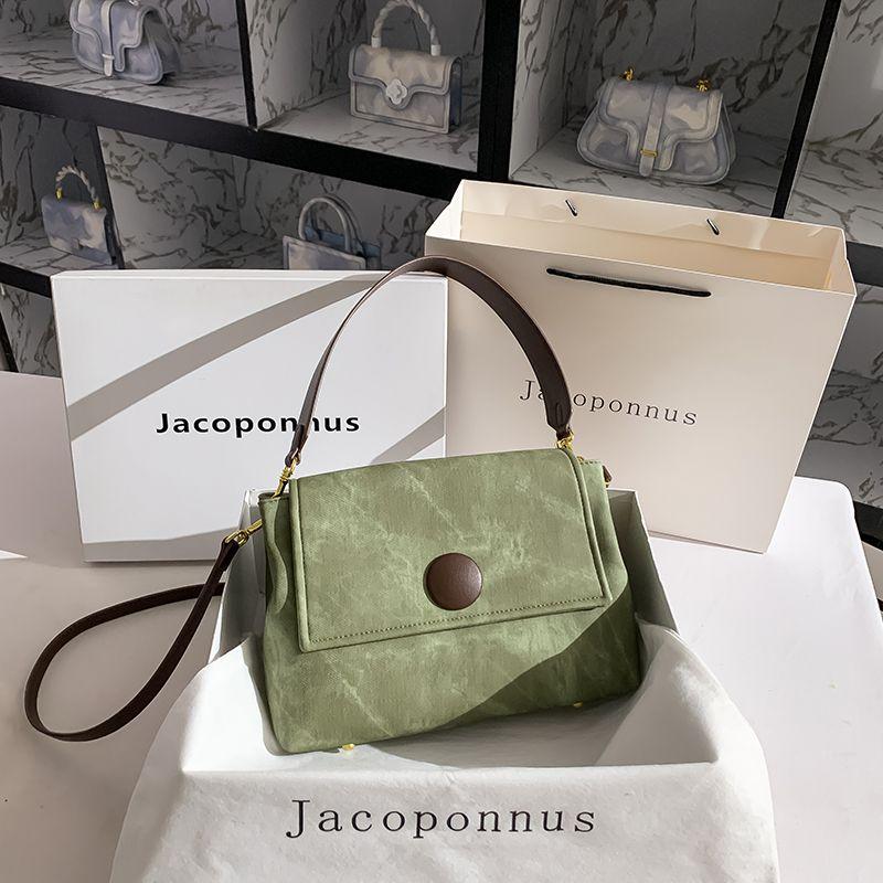 

Presbyopic Autumn Advanced Texture Shoulder Crossbody Tote Bag Coffee with Army Green Denim E344