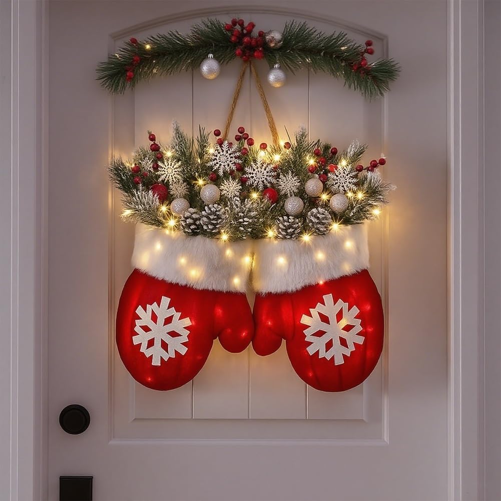 

New Christmas Luminous Gloves Wreath Enhances Festive Atmosphere Battery Operated LED Lights for Holiday Decorations