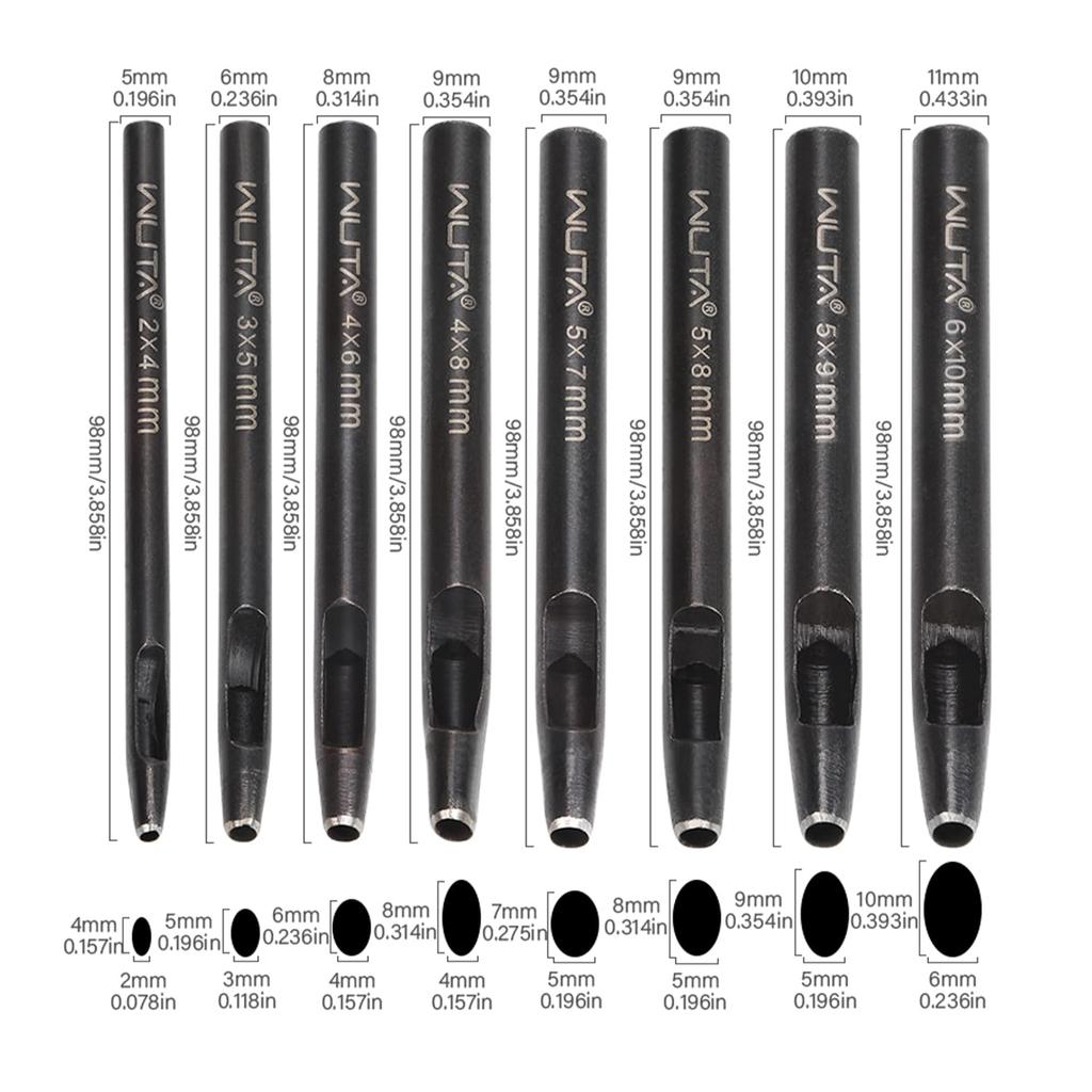 WUTA 8 Size Oval Leather Hole Punch,Carbon Steel Belt Hole Puncher, Leather Hand Punching Tool for Leathercraft Working