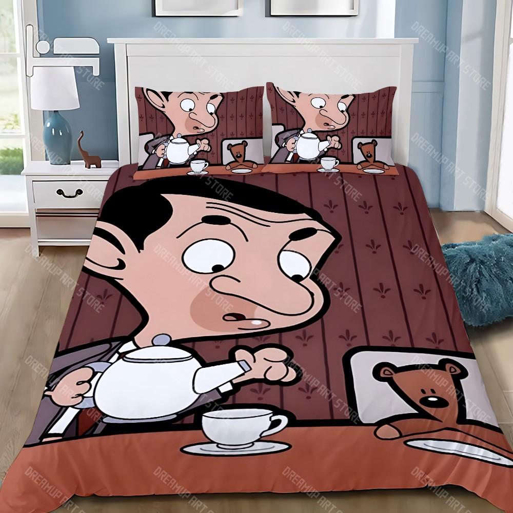 Cartoon Duvet Cover Pillowcase Bedding Set Adult Boy Mr B-Bean Girl Bedroom Decoration Children Gift Single Double Large Size
