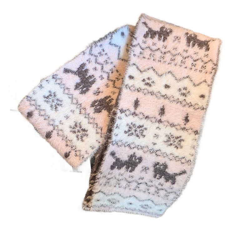 Fair Island style cat jacquard knitted double-sided scarf women's new autumn and winter atmosphere warm versatile scarf
