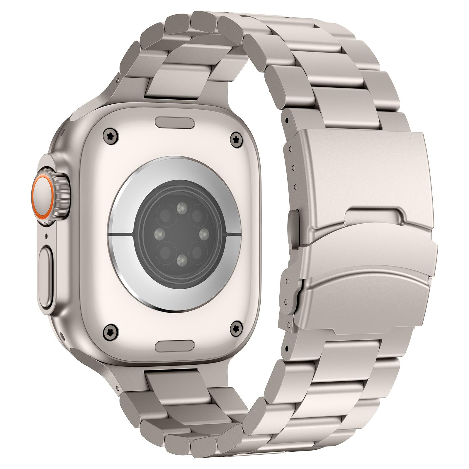 

Для Apple Watch 10 46 мм/Ultra 2/Ultra 49 мм/9 8 7 45 мм/SE (2023) SE (2022) SE 6 5 4 44мм/3 2 1 42мм Ремешок для часов из титанового сплава с тремя звеньями Titanium