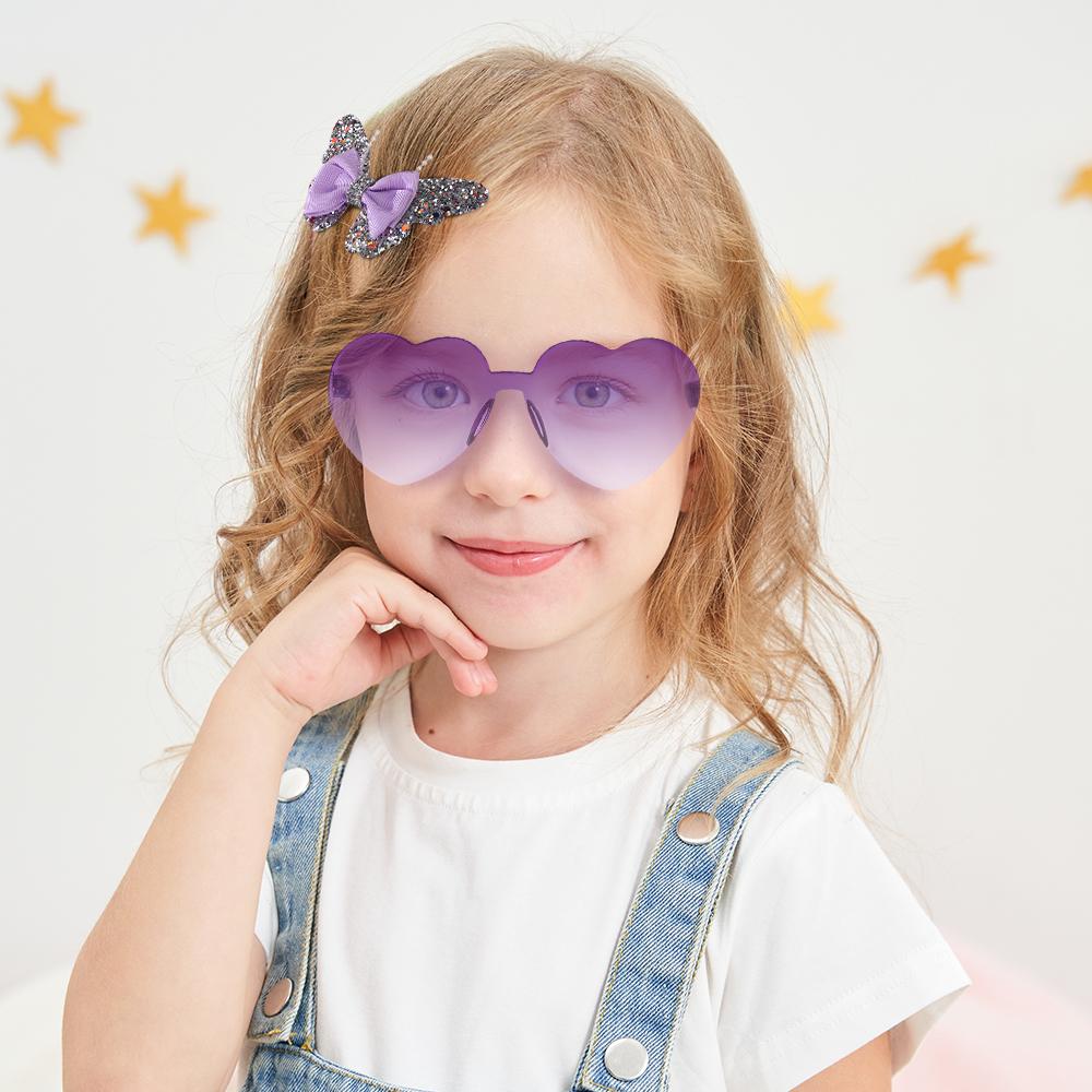 3Pcs/Card Glitter Butterfly Hair Clips Sunglasses for Girls Sparkling Kids Bows Hairpins Sun Glasses Cute Hair Accessories Set
