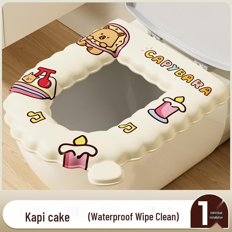 Four-Season Waterproof Toilet Seat Cushion with Lid and Thickened Pattern Cover
