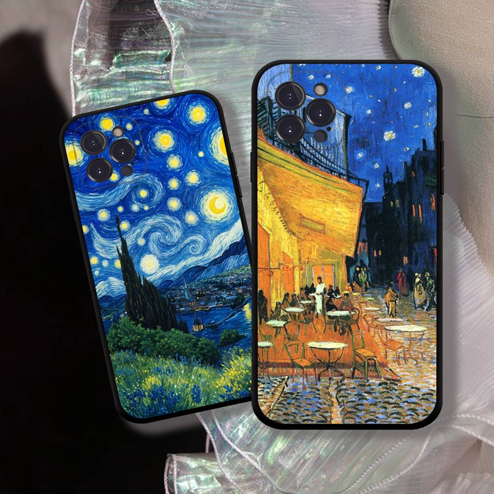 Art Vincent Van Gogh Phone Case For iphone 16 15 17 13 14 12 11 Pro Max Plus Black Shell Cover Case
