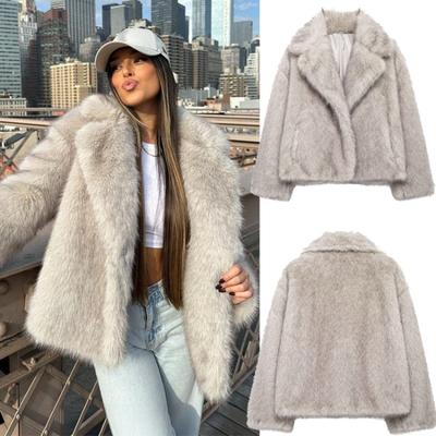Herbst und Winter Damen Pelz Locker Revers Langarm Jacke Damen Mantel