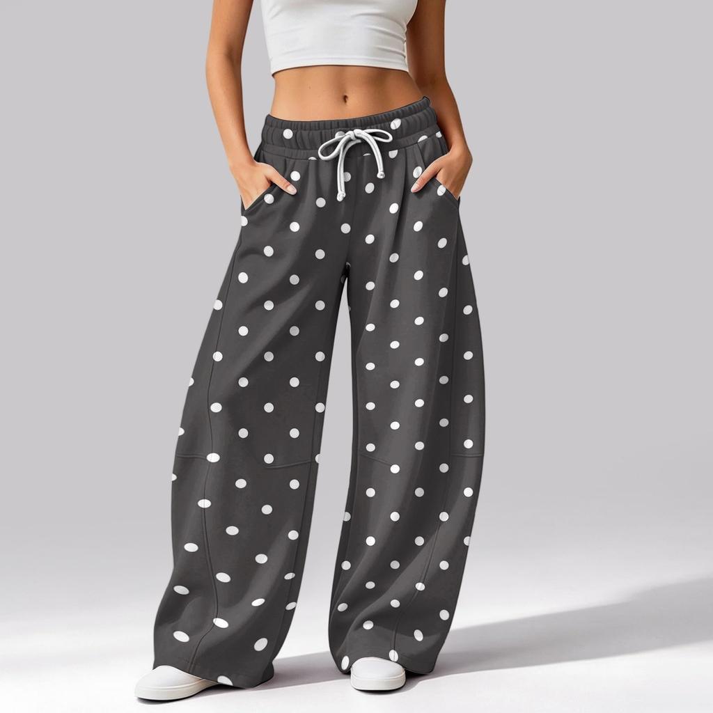 Women's Casual Loose Fit Wide Leg Pants with Pockets, Printed Athletic Trousers