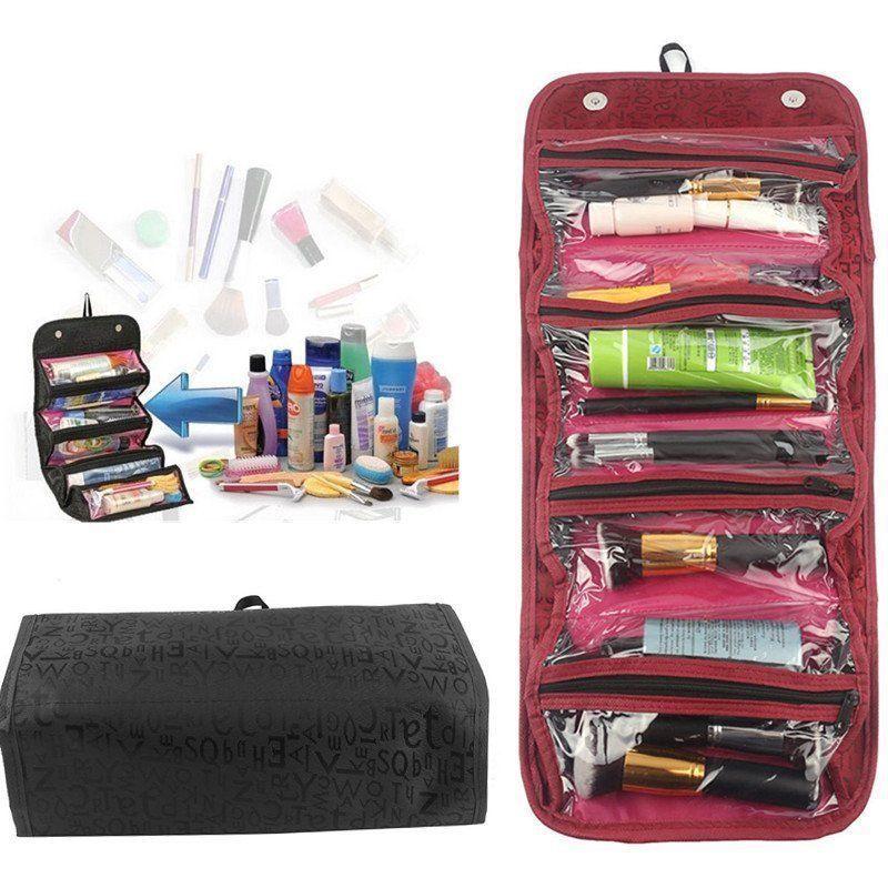 Compact And Stylish Cosmetic Organiser Roll And Go Cosmetic Bag With 4 Zippered Compartments