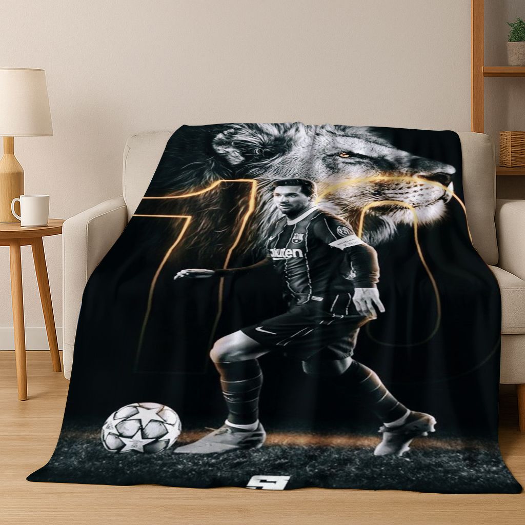 Coperta in Flanella con Disegno Animato M-Messi Capra Stella del Calcio, Coperta Morbida e Accogliente per Casa Camera da Letto Letto Divano Coperta da Picnic