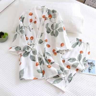 Frauen Kimono Pyjamas Sieben Punkte Ärmel Baumwolle Gaze Crepe Nachtwäsche Lose Hause Kleidung Zwei-stück Anzug Pijamas