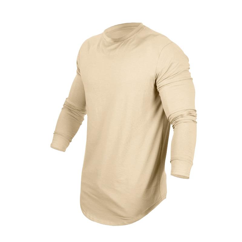 Autumn Winter Tops Fashion Men's T-shirt Long Sleeved Casual Round Neck Solid Color Top Base T-shirt