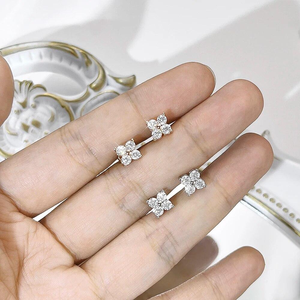 Trendy D Color 0.1CT 3mm Clover Moissanite Stud Earrings For Women Party Fine Jewelry S925 Sterling Silver Diamond Earring