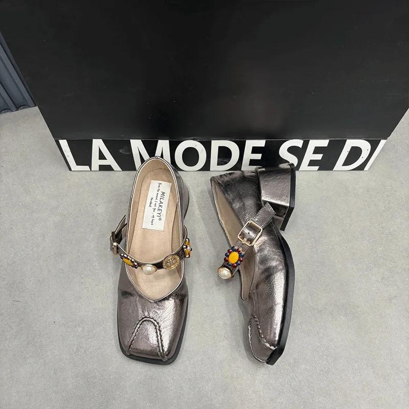 Fashion Hot Selling Shoes Woman 2025 Female Footwear Soft Square Toe New Dress On Heels Ethnic Shoes Woman Female Footwear Square To