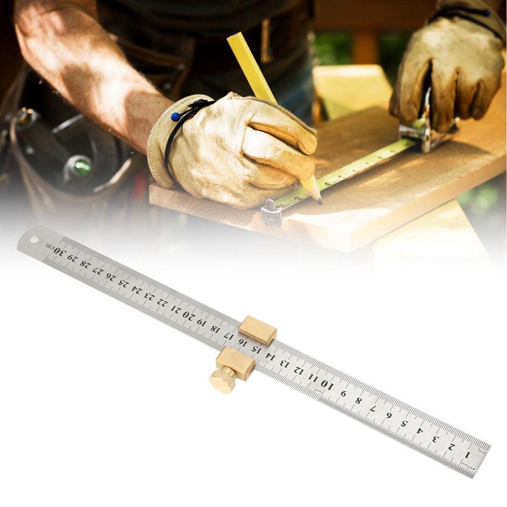 Solid Brass Steel Ruler Positioning Tool Fixed Block Angle Woodworking Line Locator Steel Ruler Stop Fence