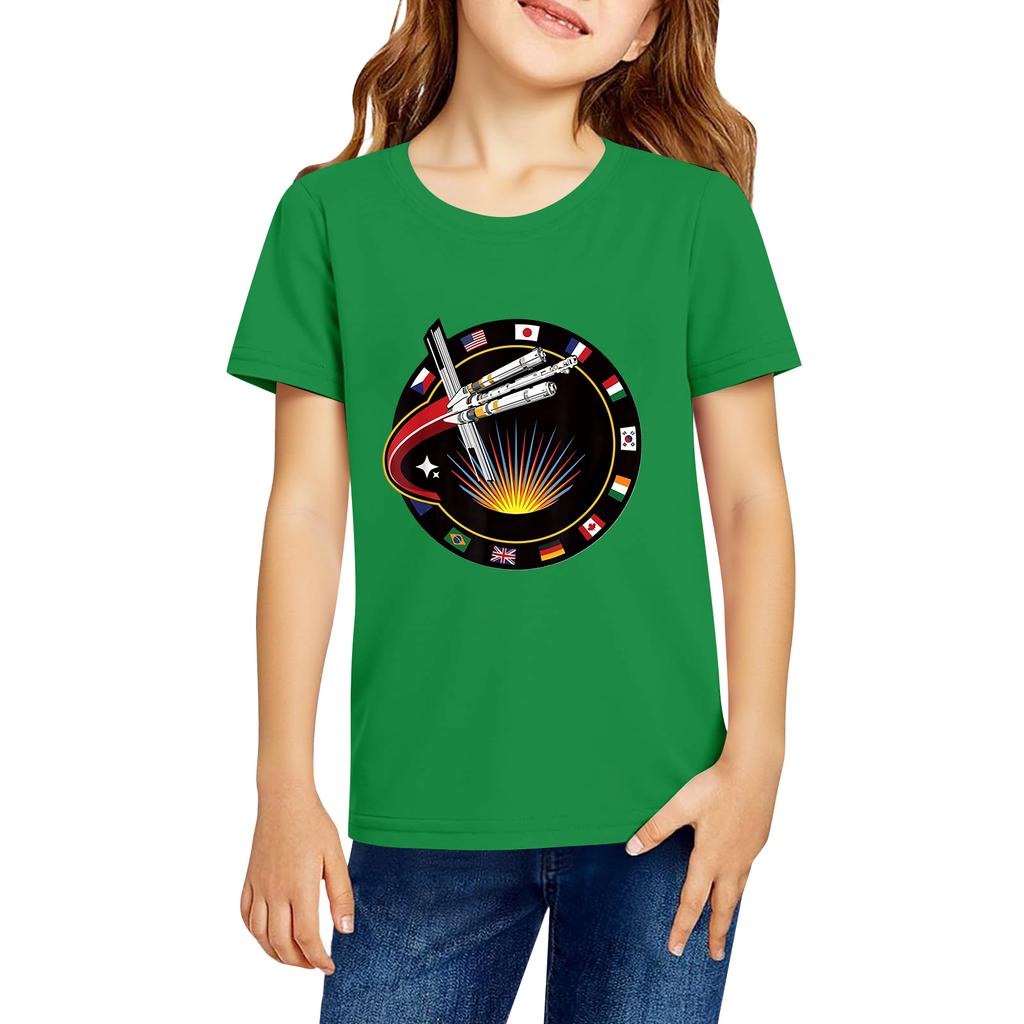 Fashionable Round Neck Short Sleeve Work Clothes Printed Tops For KID Summer Tops