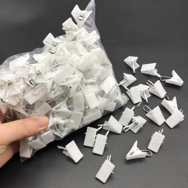 

White Plastic Shower Curtain Clips - Cute & Portable Snap Hooks